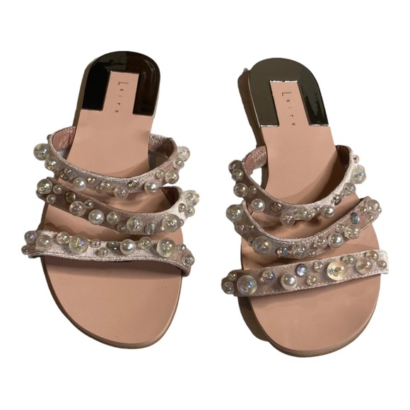 LEITH Womens Size 10 Stunner Blush Pink Velvet Embellished Strappy Slide Sandals - Picture 8 of 12